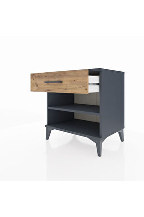 Hyperion Komodin Tek Raflı Tek Çekmeceli 60x44x64 Antrasit-Çam