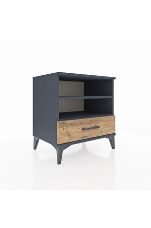 Hyperion Komodin 2 Raflı Tek Çekmeceli 60x44x64 Antrasit-Çam