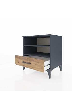 Hyperion Komodin 2 Raflı Tek Çekmeceli 60x44x64 Antrasit-Çam