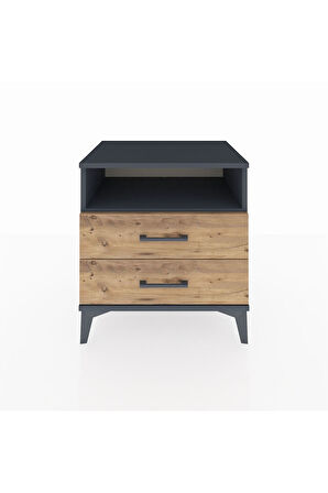 Hyperion Komodin Tek Raflı 2 Çekmeceli 60x44x64 Antrasit-Çam