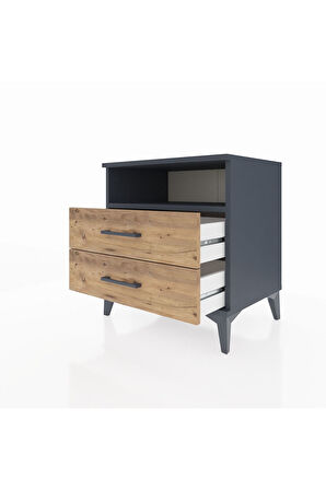 Hyperion Komodin Tek Raflı 2 Çekmeceli 60x44x64 Antrasit-Çam