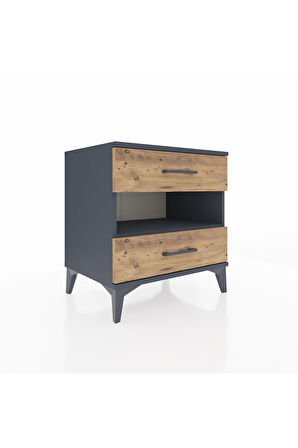 Hyperion Komodin Tek Raflı 2 Çekmeceli 60x44x64 Antrasit-Çam