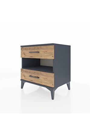Hyperion Komodin Tek Raflı 2 Çekmeceli 60x44x64 Antrasit-Çam