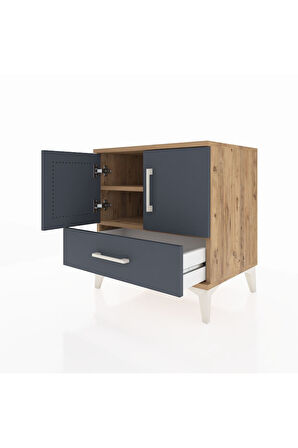 Hyperion Komodin 2 Raflı Tek Çekmeceli 2 Kapaklı 60x44x64 Çam-Antrasit