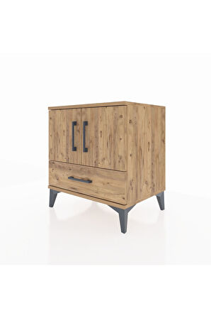 Hyperion Komodin 2 Raflı Tek Çekmeceli 2 Kapaklı 60x44x64 Çam-Çam