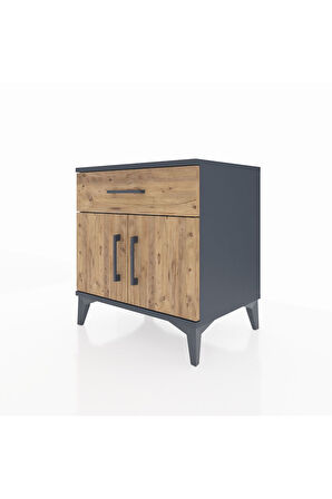 Hyperion Komodin Tek Raflı Tek Çekmeceli 2 Kapaklı 60x44x64 Antrasit-Çam