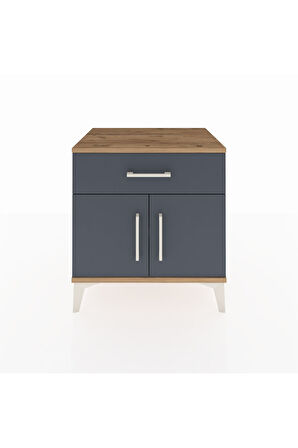 Hyperion Komodin Tek Raflı Tek Çekmeceli 2 Kapaklı 60x44x64 Çam-Antrasit