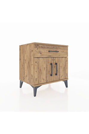 Hyperion Komodin Tek Raflı Tek Çekmeceli 2 Kapaklı 60x44x64 Çam-Çam