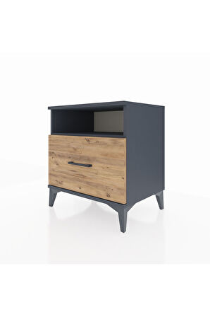 Hyperion Komodin Tek Raflı Tek Çekmeceli 60x44x64 Antrasit-Çam