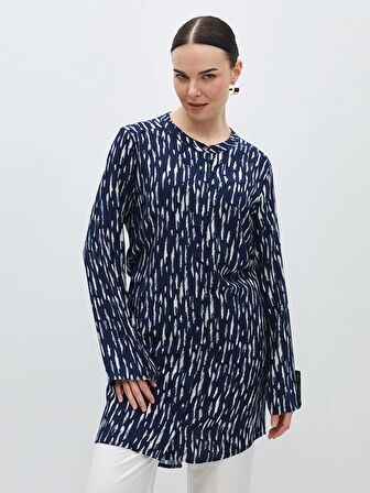Bisiklet Yaka Desenli Kadın Gömlek Tunik