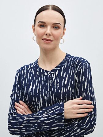 Bisiklet Yaka Desenli Kadın Gömlek Tunik