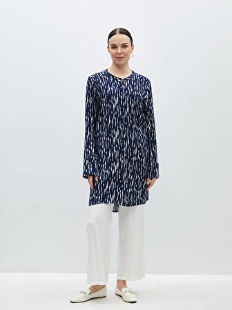 Bisiklet Yaka Desenli Kadın Gömlek Tunik