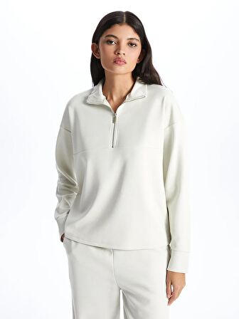 Dik Yaka Düz Uzun Kollu Kadın Sweatshirt