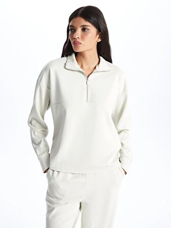 Dik Yaka Düz Uzun Kollu Kadın Sweatshirt