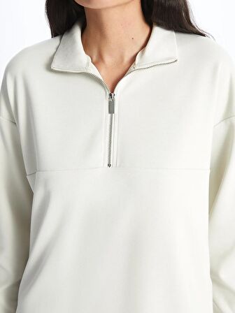 Dik Yaka Düz Uzun Kollu Kadın Sweatshirt