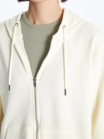 Kapüşonlu Düz Uzun Kollu Kadın Fermuarlı Sweatshirt