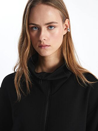 Kadın Dik Yaka Düz Fermuarlı Sweatshirt