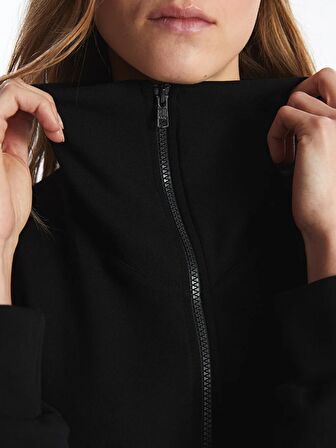 Kadın Dik Yaka Düz Fermuarlı Sweatshirt