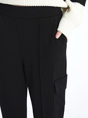 Beli Lastikli Düz İnterlok Kadın Kargo Eşofman Altı