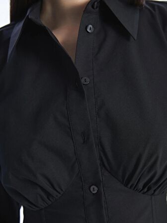 Düz Uzun Kollu Crop Poplin Kadın Gömlek