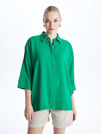 Düz Uzun Kollu Oversize Kadın Gömlek