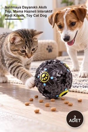 2 Adet Sesli Mama Bulma Oyuncağı – Isırılmaya Dayanıklı Akıllı Top, Mama Hazneli Interaktif Kedi Köpek, Toy Cat Dog
