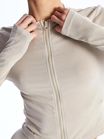 Bisiklet Yaka Düz Uzun Kollu Kadın Fermuarlı Sweatshirt