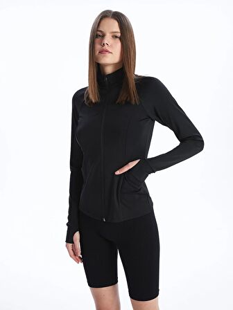 Kadın Dik Yaka Düz Fermuarlı Sweatshirt