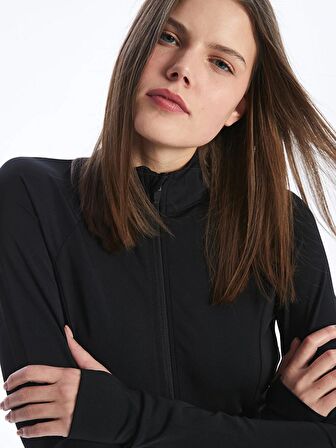 Kadın Dik Yaka Düz Fermuarlı Sweatshirt