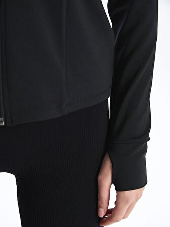 Kadın Dik Yaka Düz Fermuarlı Sweatshirt