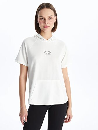 Baskılı Kısa Kollu Kadın Hoodie