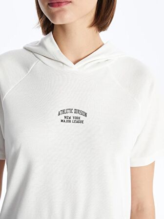 Baskılı Kısa Kollu Kadın Hoodie