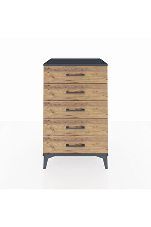 Hyperion Komodin 5 Çekmeceli 60x44x96 Antrasit-Çam