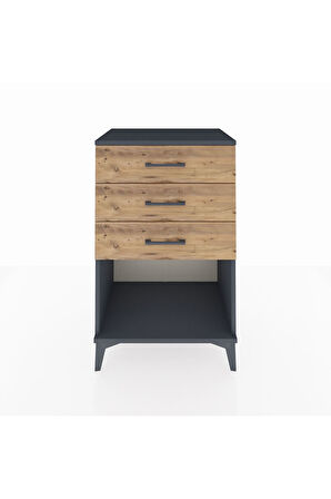 Hyperion Komodin 3 Çekmeceli 60x44x96 Antrasit-Çam