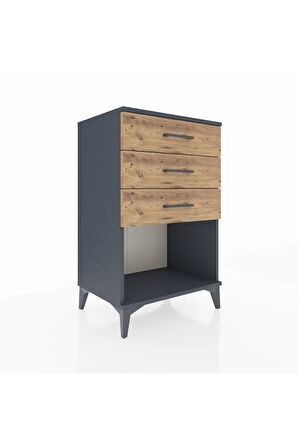 Hyperion Komodin 3 Çekmeceli 60x44x96 Antrasit-Çam