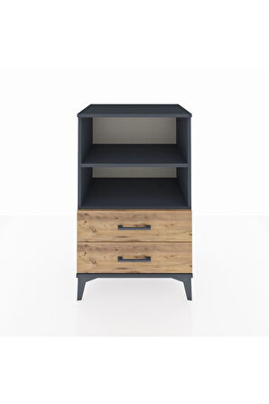 Hyperion Komodin 2 Raflı 2 Çekmeceli 60x44x96 Antrasit-Çam