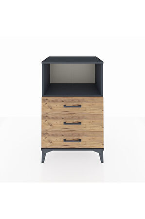 Hyperion Komodin Tek Raflı 3 Çekmeceli 60x44x96 Antrasit-Çam