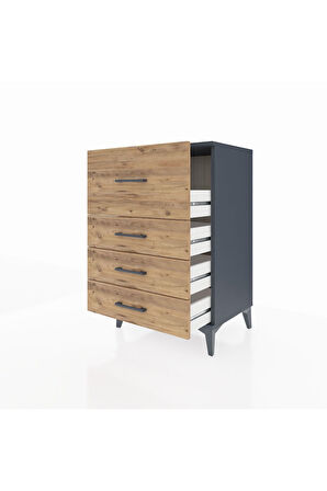 Hyperion Komodin 4 Çekmeceli 60x44x96 Antrasit-Çam