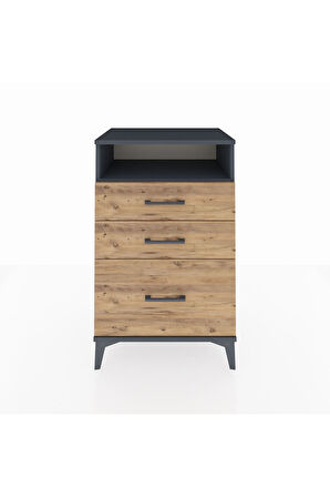 Hyperion Komodin Tek Raflı 3 Çekmeceli 60x44x96 Antrasit-Çam