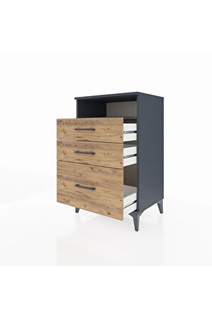 Hyperion Komodin Tek Raflı 3 Çekmeceli 60x44x96 Antrasit-Çam