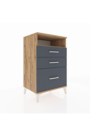 Hyperion Komodin Tek Raflı 3 Çekmeceli 60x44x96 Çam-Antrasit