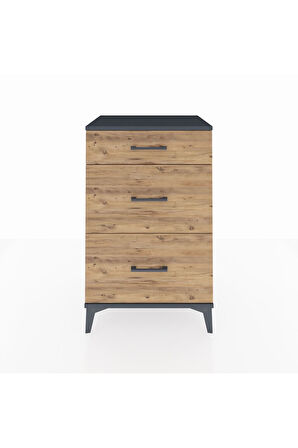 Hyperion Komodin 3 Çekmeceli 60x44x96 Antrasit-Çam