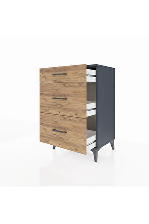 Hyperion Komodin 3 Çekmeceli 60x44x96 Antrasit-Çam