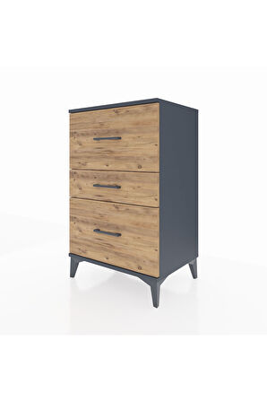 Hyperion Komodin 3 Çekmeceli 60x44x96 Antrasit-Çam
