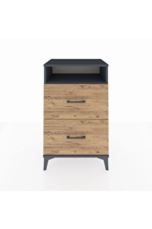 Hyperion Komodin Tek Raflı 2 Çekmeceli 60x44x96 Antrasit-Çam