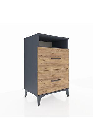 Hyperion Komodin Tek Raflı 2 Çekmeceli 60x44x96 Antrasit-Çam