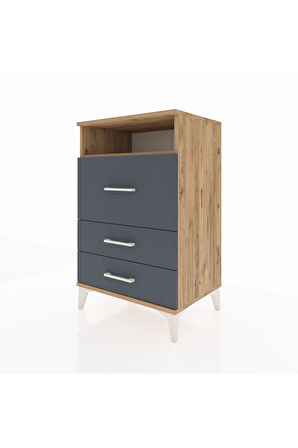 Hyperion Komodin Tek Raflı 3 Çekmeceli 60x44x96 Çam-Antrasit