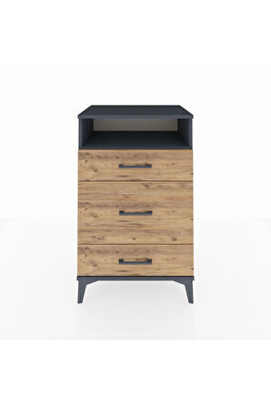 Hyperion Komodin Tek Raflı 3 Çekmeceli 60x44x96 Antrasit-Çam