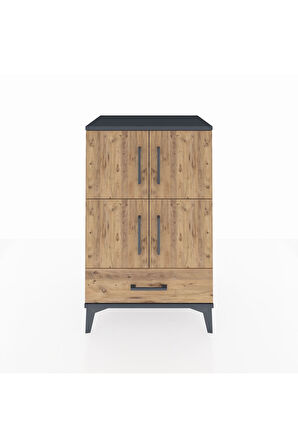 Hyperion Komodin 4 Raflı Tek Çekmeceli 4 Kapaklı 60x44x96 Antrasit-Çam