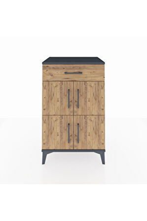 Hyperion Komodin Tek Raflı Tek Çekmeceli 4 Kapaklı 60x44x96 Antrasit-Çam